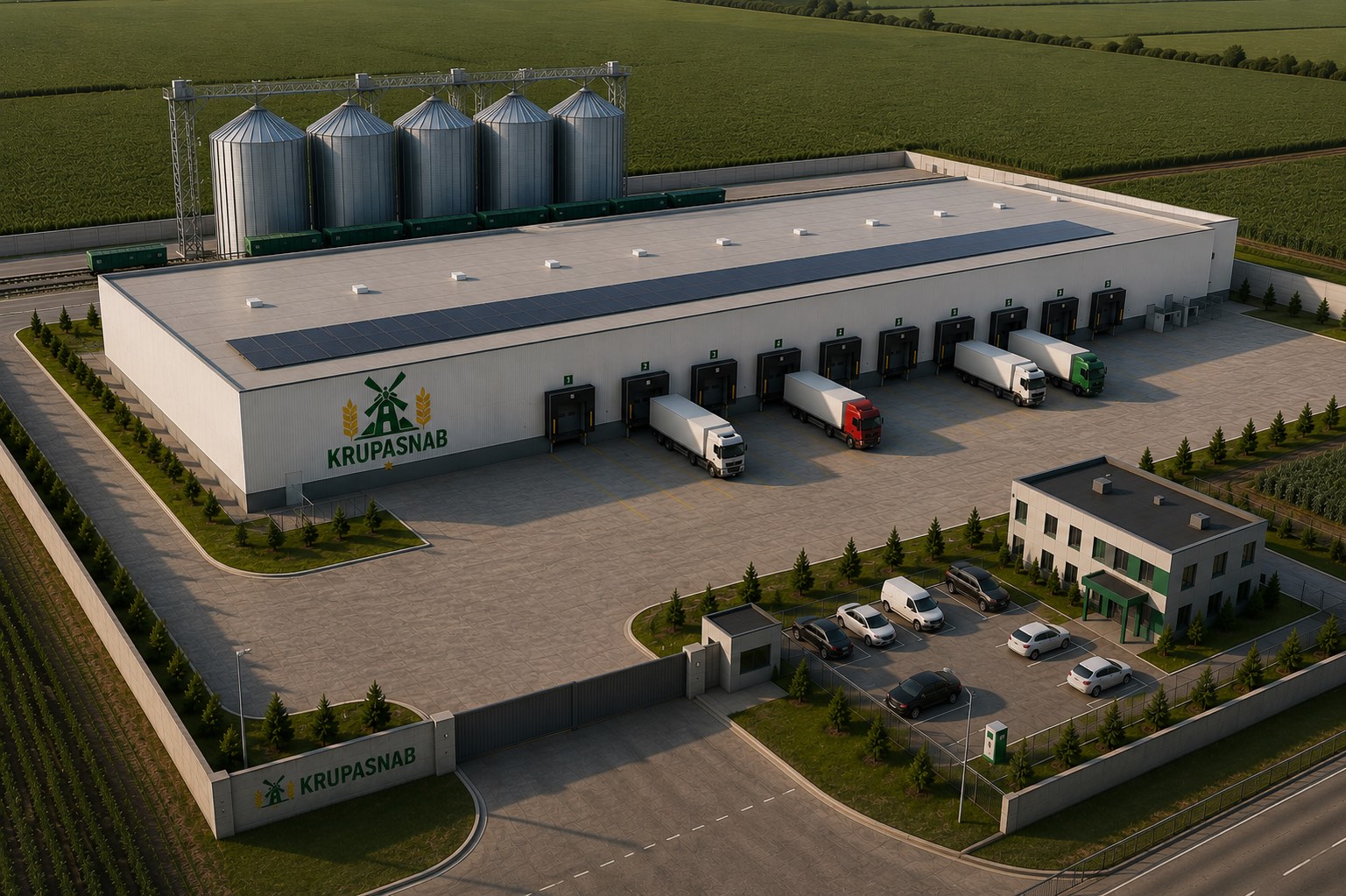 Krupasnab facility — grain silos, warehouse and truck fleet
